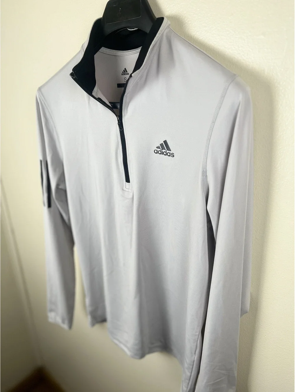 Adidas Quarter-Zip Pullover Men's Small Light Grey Mock Collar Performance